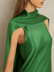 Petite Satin Cape Maxi Dress Green | Womens