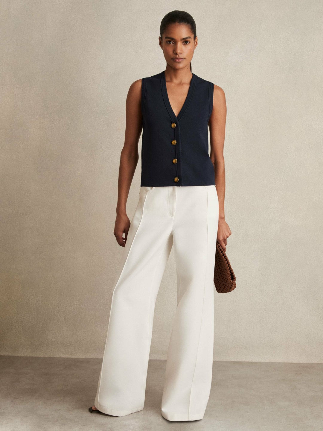 Knitted Button Through Vest Navy | Womens