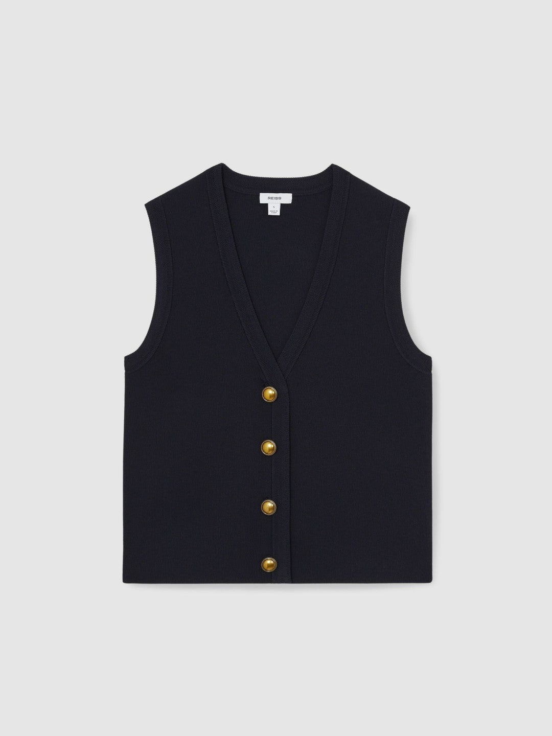 Knitted Button Through Vest Navy | Womens