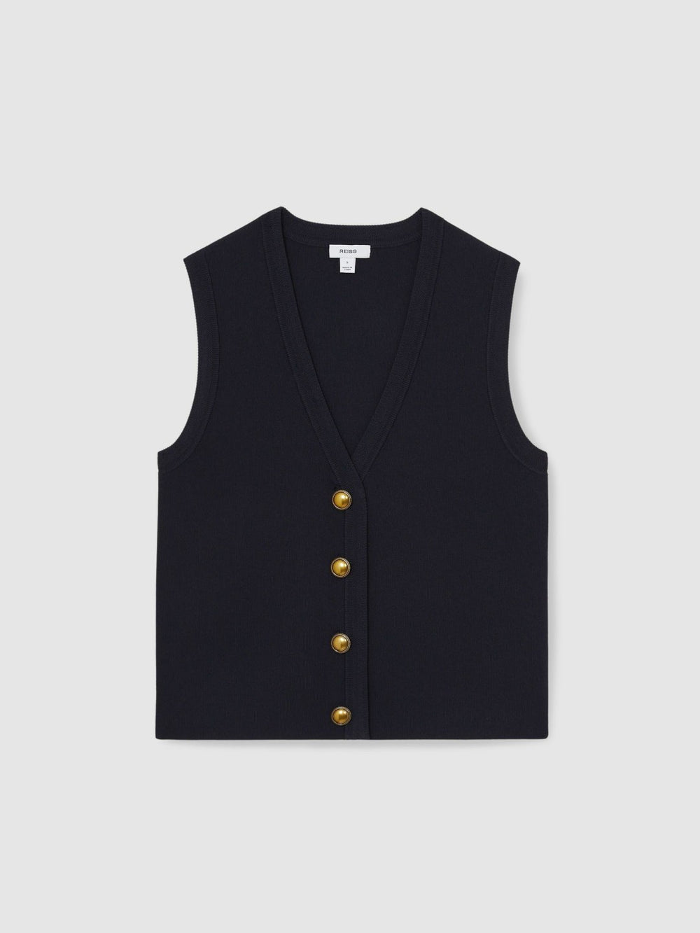 Knitted Button Through Vest Navy | Womens