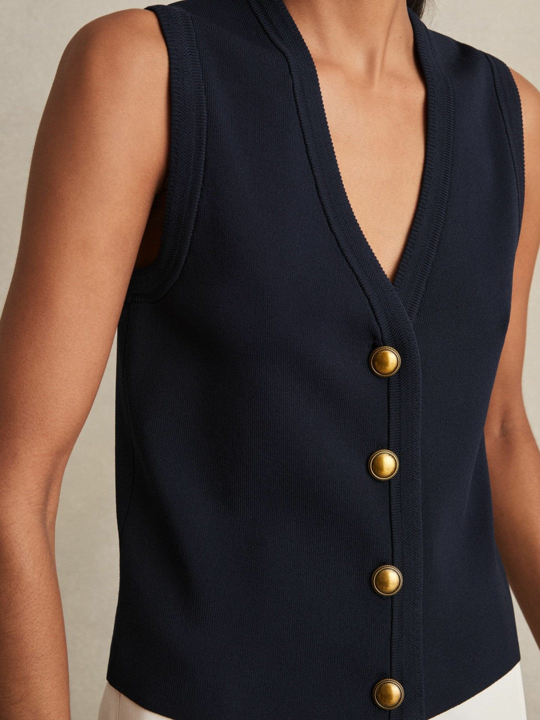 Knitted Button Through Vest Navy | Womens