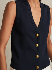 Knitted Button Through Vest Navy | Womens