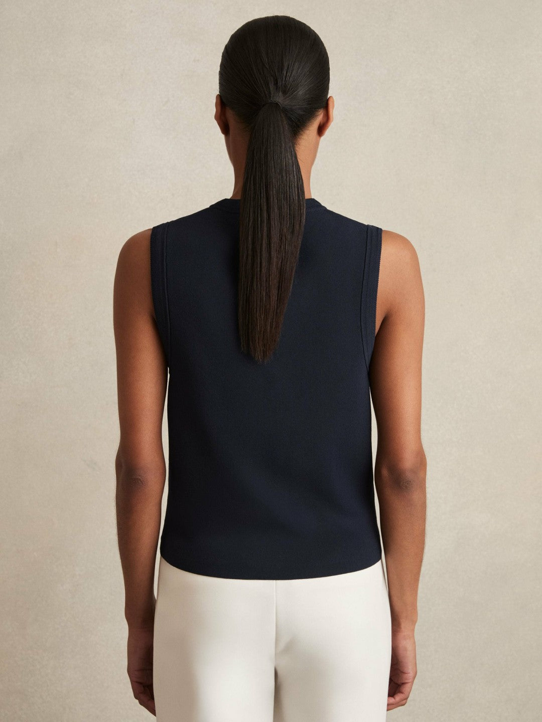 Knitted Button Through Vest Navy | Womens