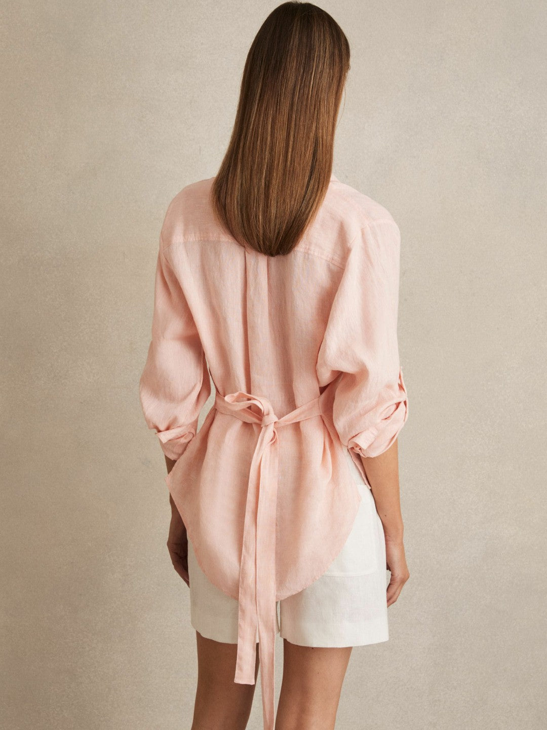 Linen Tie-Back Shirt Pale Pink | Womens