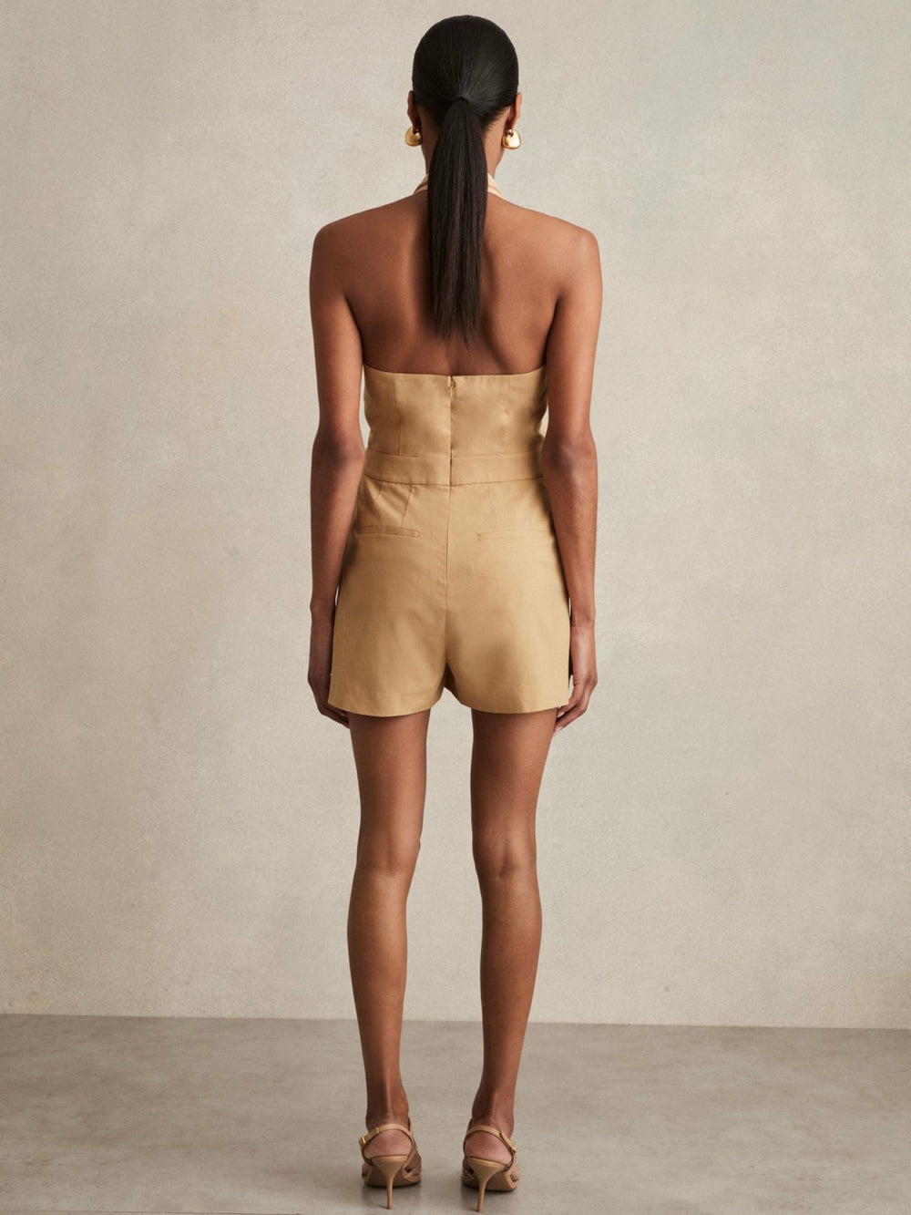 Lyocell Cotton Halter Skort Playsuit Camel | Womens