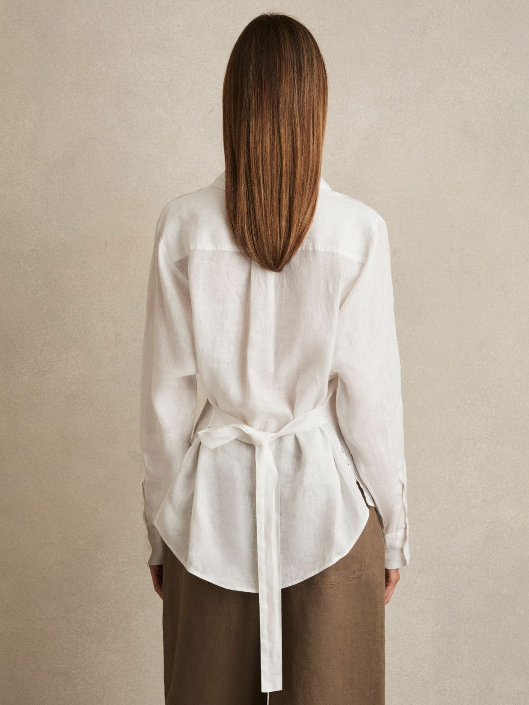 Linen Tie-Back Shirt White | Womens