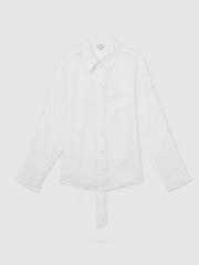 Linen Tie-Back Shirt White | Womens