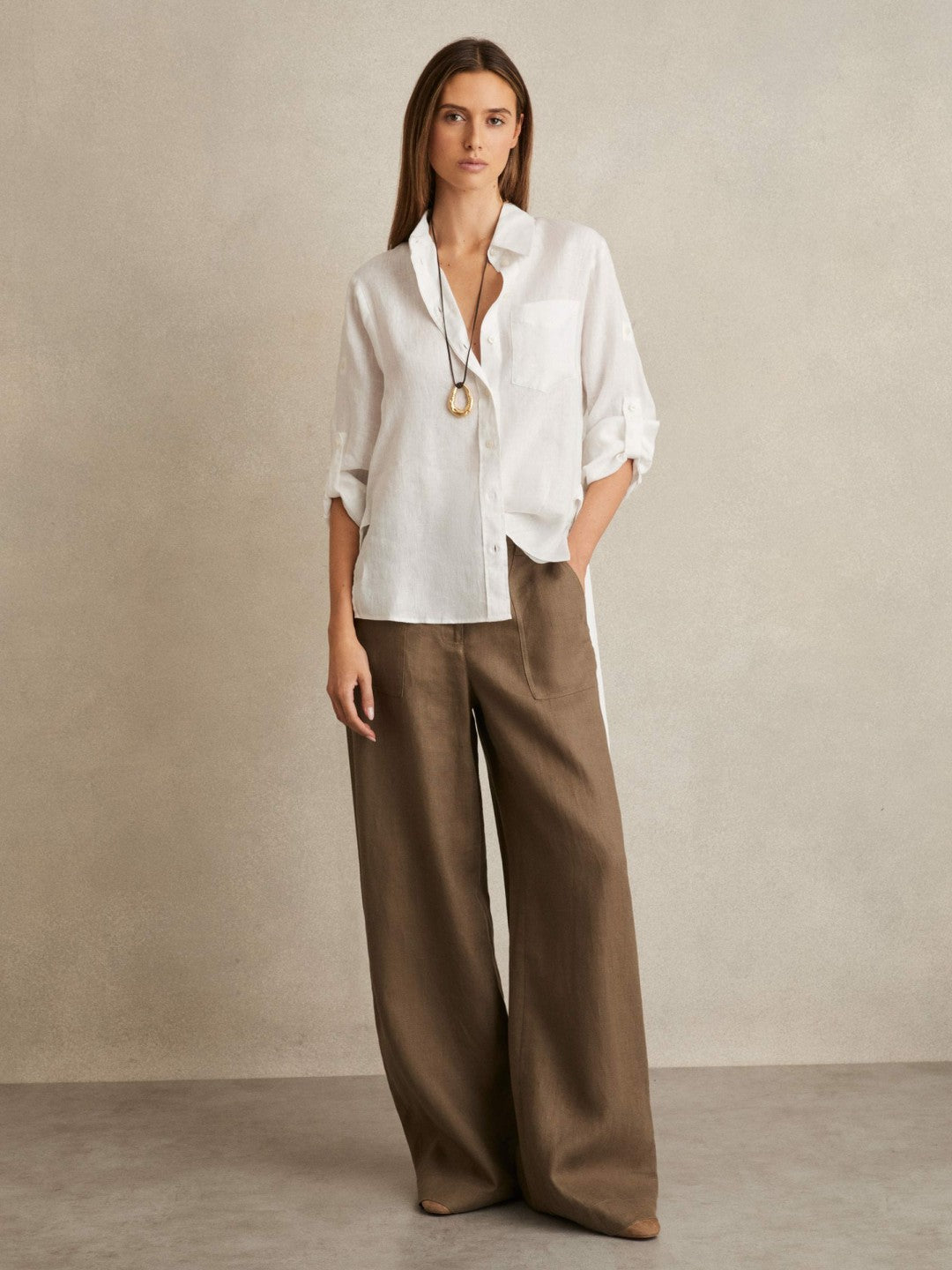 Linen Tie-Back Shirt White | Womens
