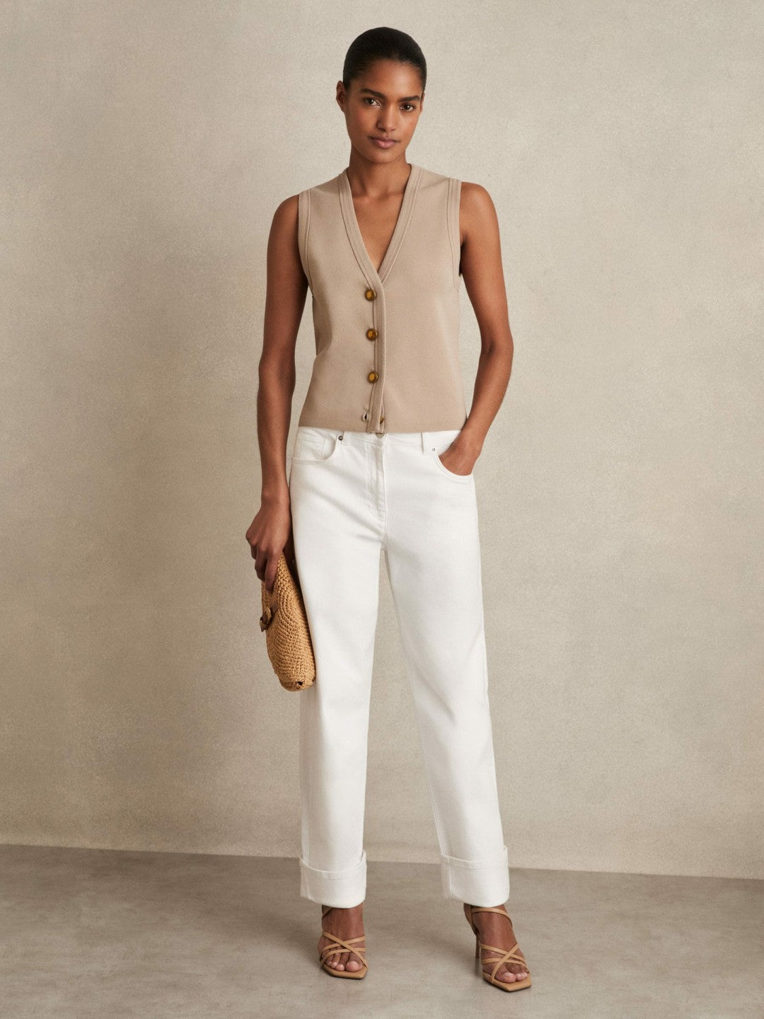 Knitted Button Through Vest Neutral | Womens