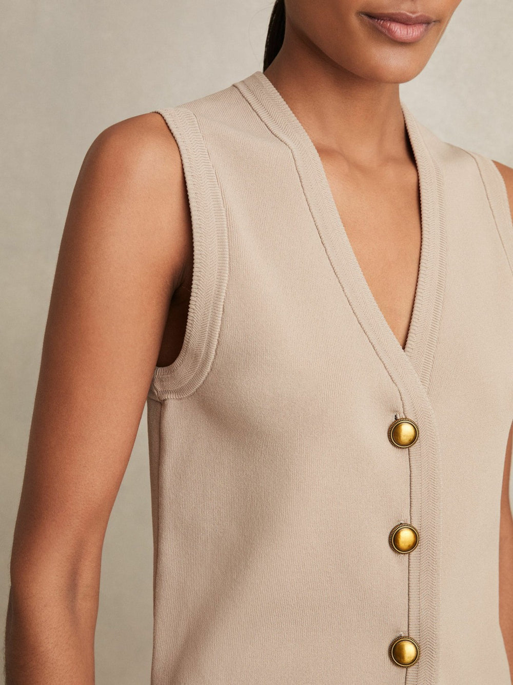 Knitted Button Through Vest Neutral | Womens