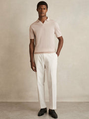 Merino Wool Open Collar Polo Shirt Beige | Mens