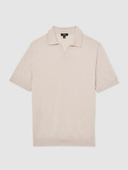 Merino Wool Open Collar Polo Shirt Beige | Mens