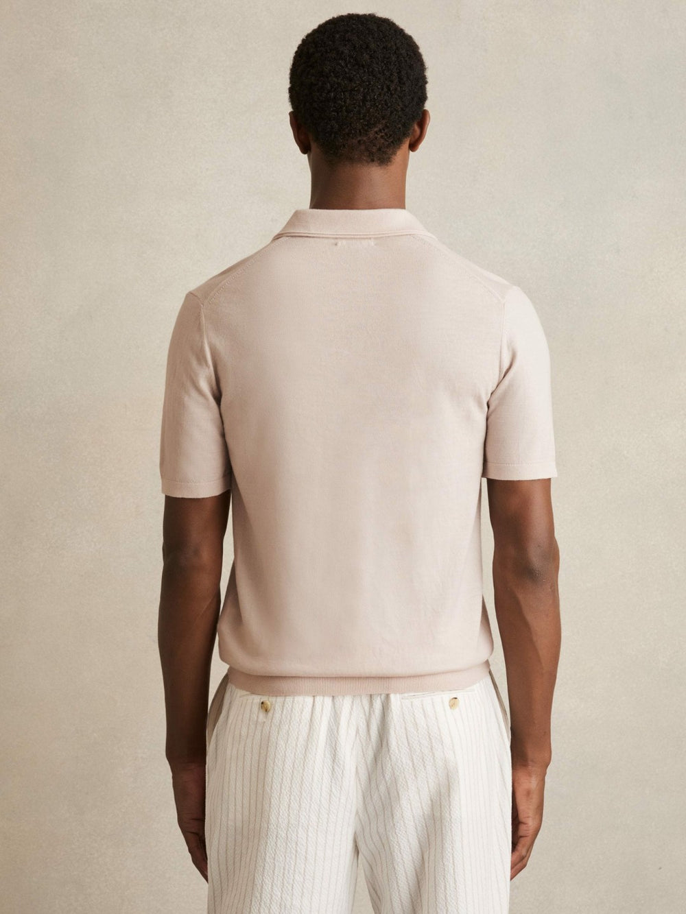 Merino Wool Open Collar Polo Shirt Beige | Mens