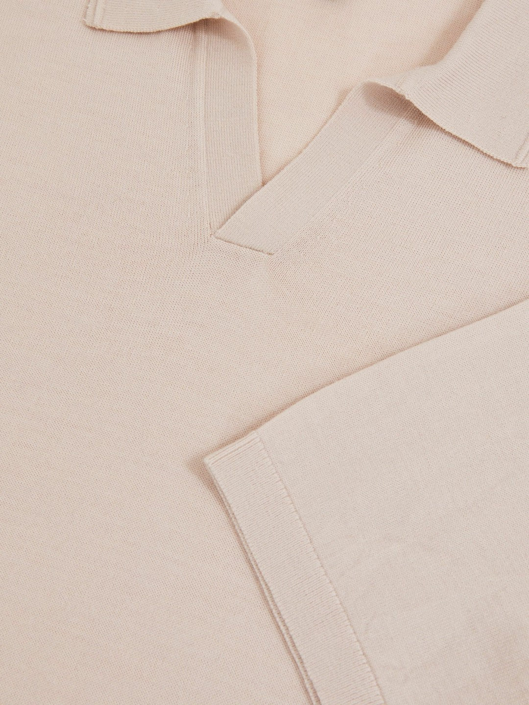 Merino Wool Open Collar Polo Shirt Beige | Mens