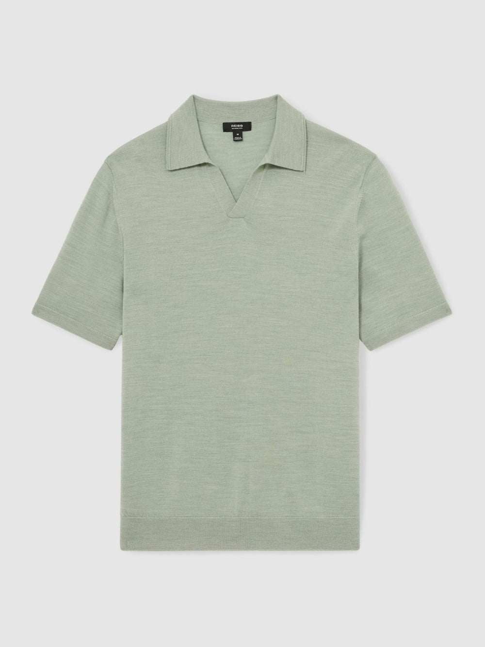 Merino Wool Open Collar Polo Shirt Sage Green Melange | Mens