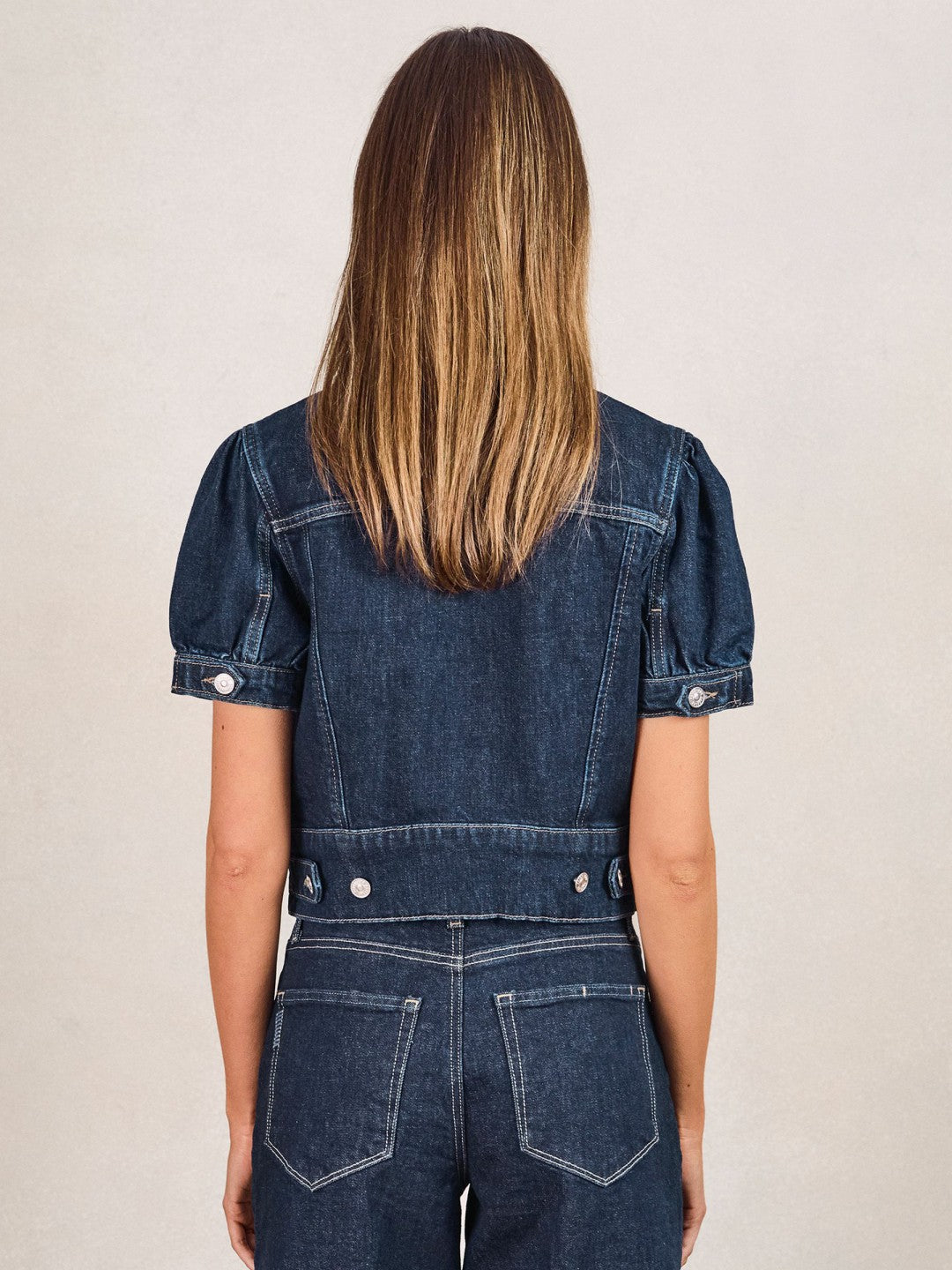 Paige Puff-Sleeve Short Denim Jacket Emberlynn Blue | Womens
