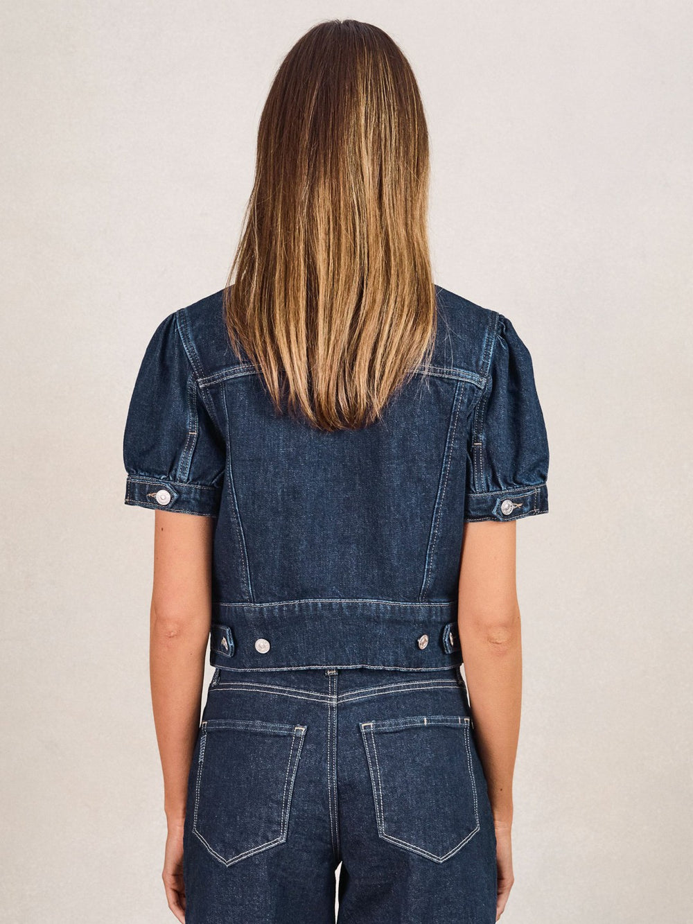 Paige Puff-Sleeve Short Denim Jacket Emberlynn Blue | Womens