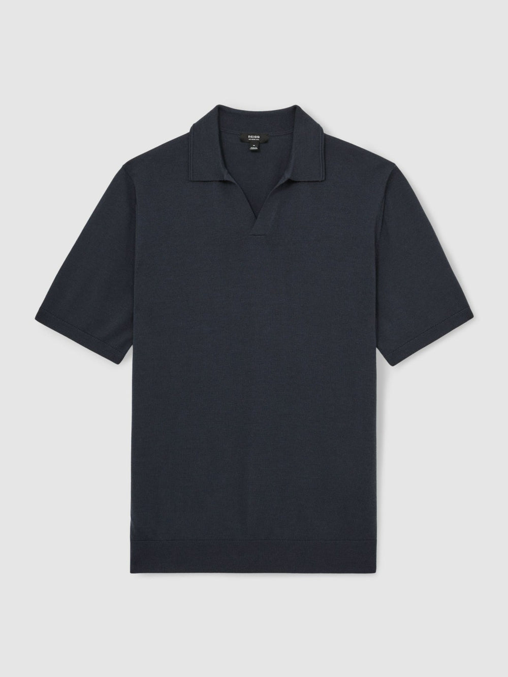 Merino Wool Open Collar Polo Shirt Midnight Navy | Mens