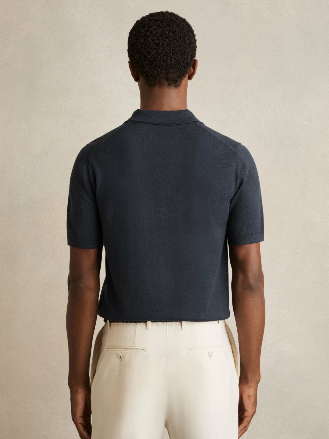 Merino Wool Open Collar Polo Shirt Midnight Navy | Mens