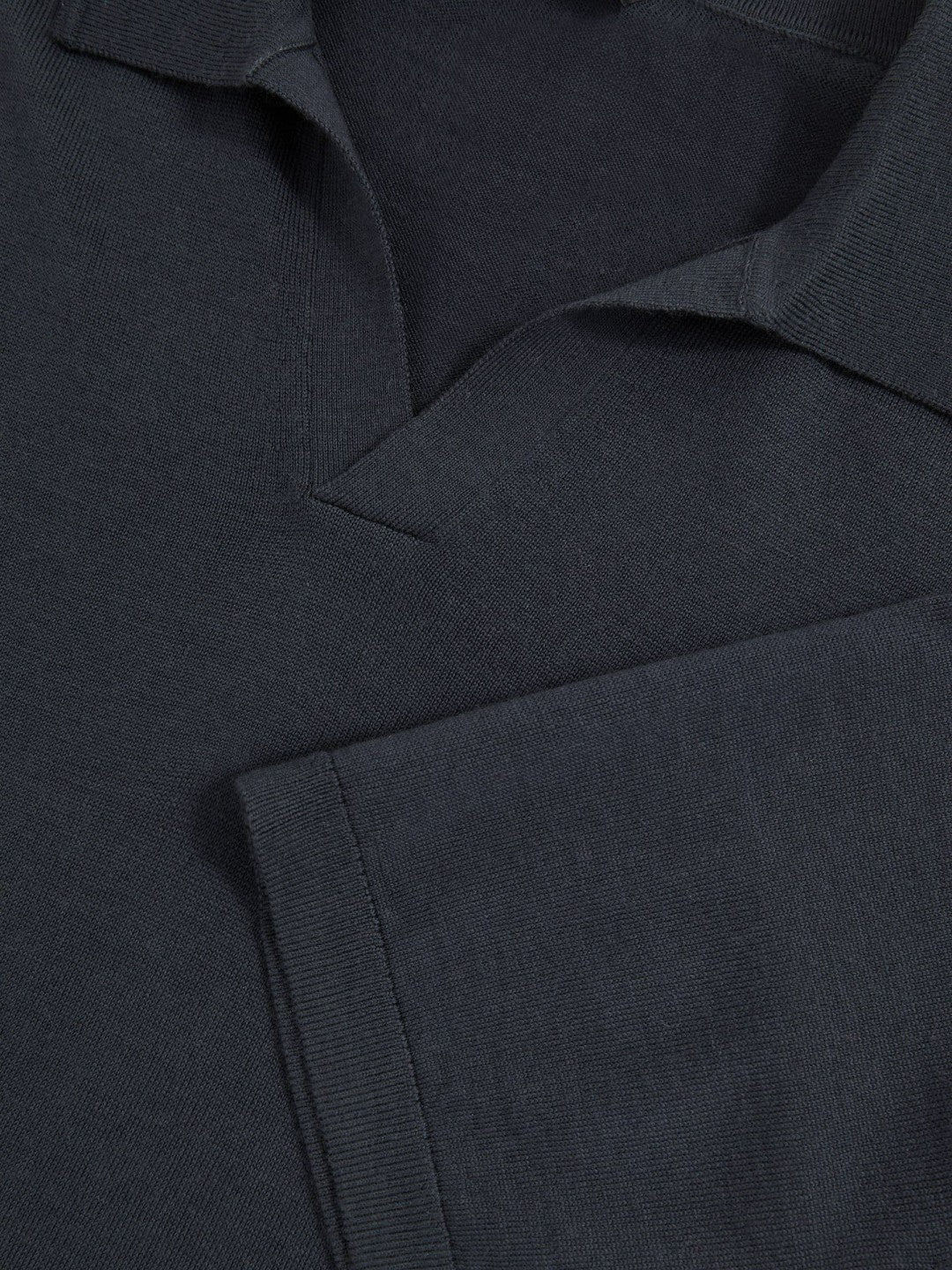 Merino Wool Open Collar Polo Shirt Midnight Navy | Mens