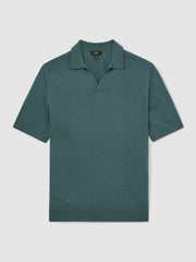 Merino Wool Open Collar Polo Shirt Orion Blue | Mens