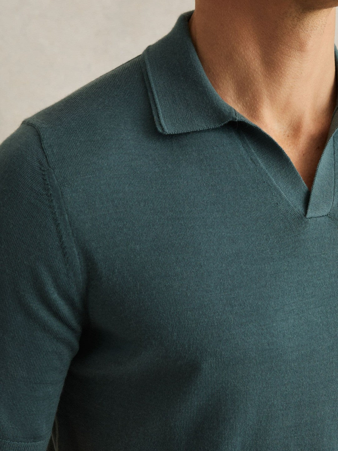 Merino Wool Open Collar Polo Shirt Orion Blue | Mens