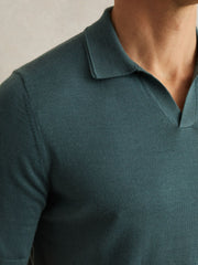 Merino Wool Open Collar Polo Shirt Orion Blue | Mens