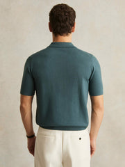 Merino Wool Open Collar Polo Shirt Orion Blue | Mens