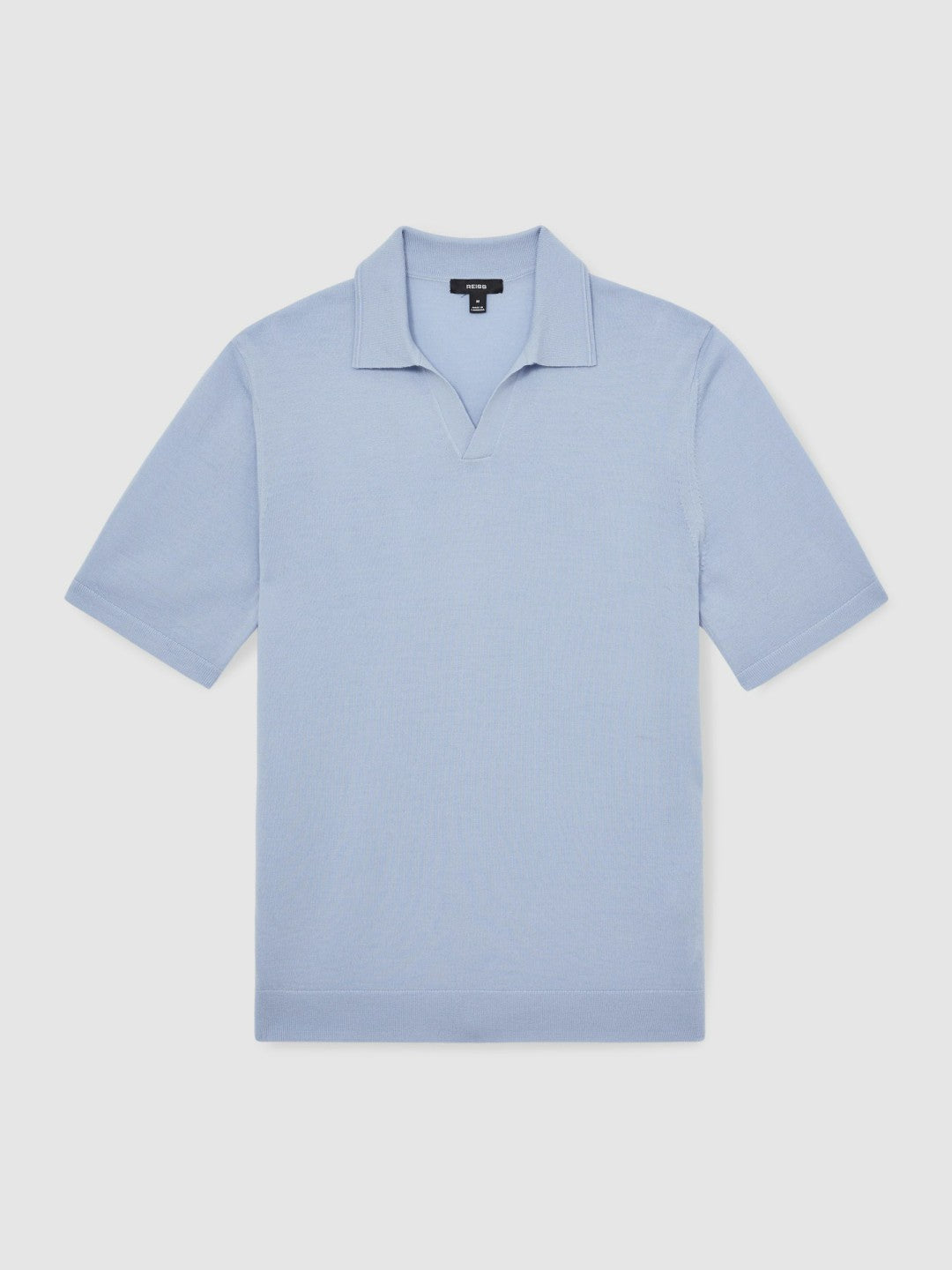 Merino Wool Open Collar Polo Shirt Soft Blue | Mens