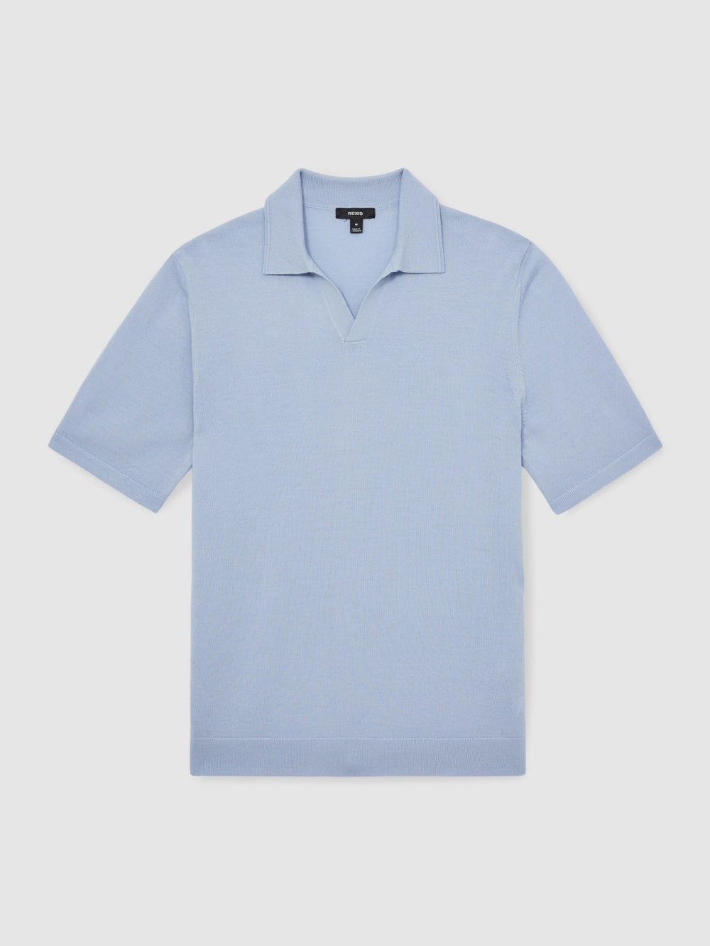 Merino Wool Open Collar Polo Shirt Soft Blue | Mens