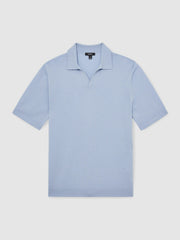 Merino Wool Open Collar Polo Shirt Soft Blue | Mens