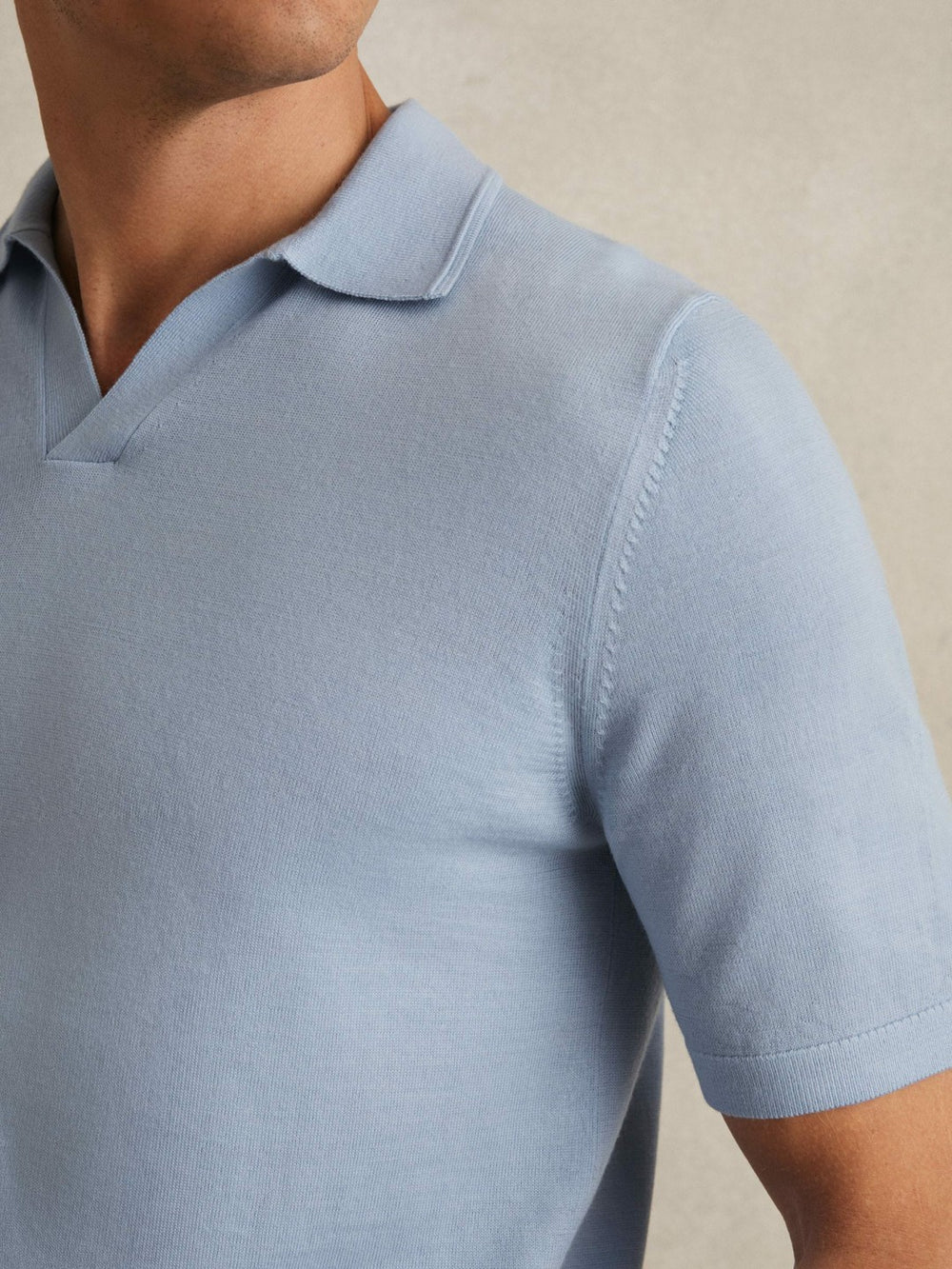 Merino Wool Open Collar Polo Shirt Soft Blue | Mens