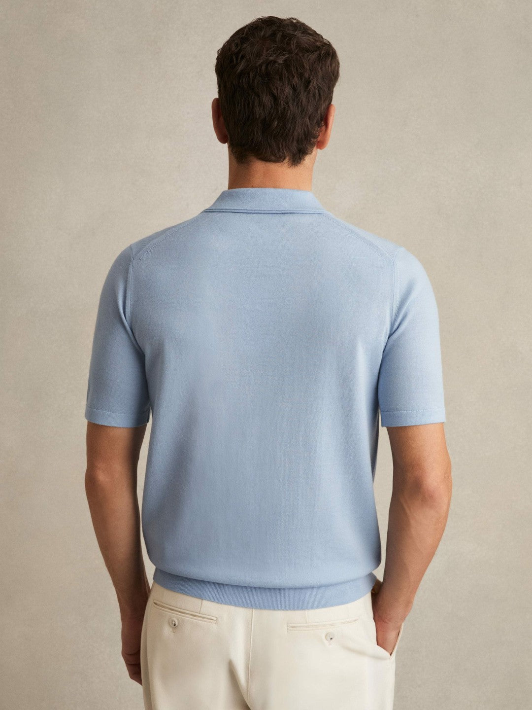 Merino Wool Open Collar Polo Shirt Soft Blue | Mens