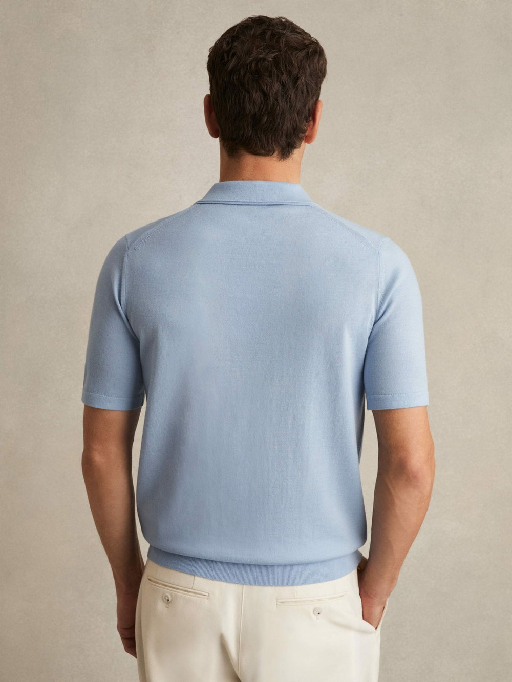 Merino Wool Open Collar Polo Shirt Soft Blue | Mens