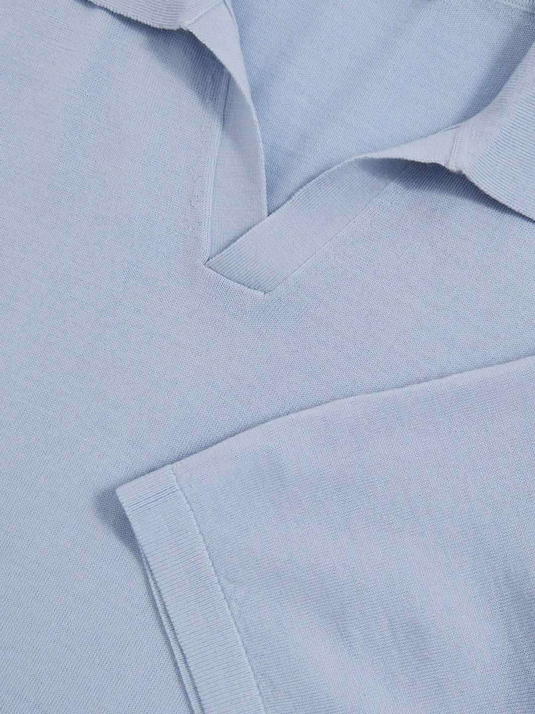 Merino Wool Open Collar Polo Shirt Soft Blue | Mens