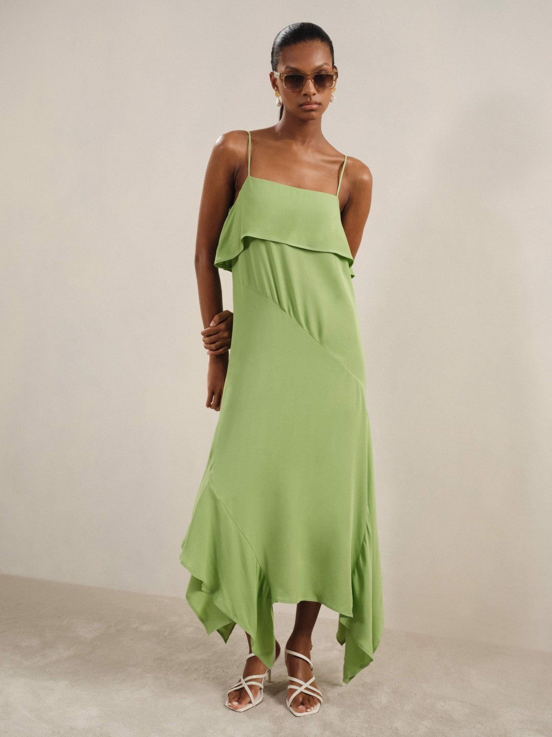 Ruffle-Detail Midi Dress Green | Womens