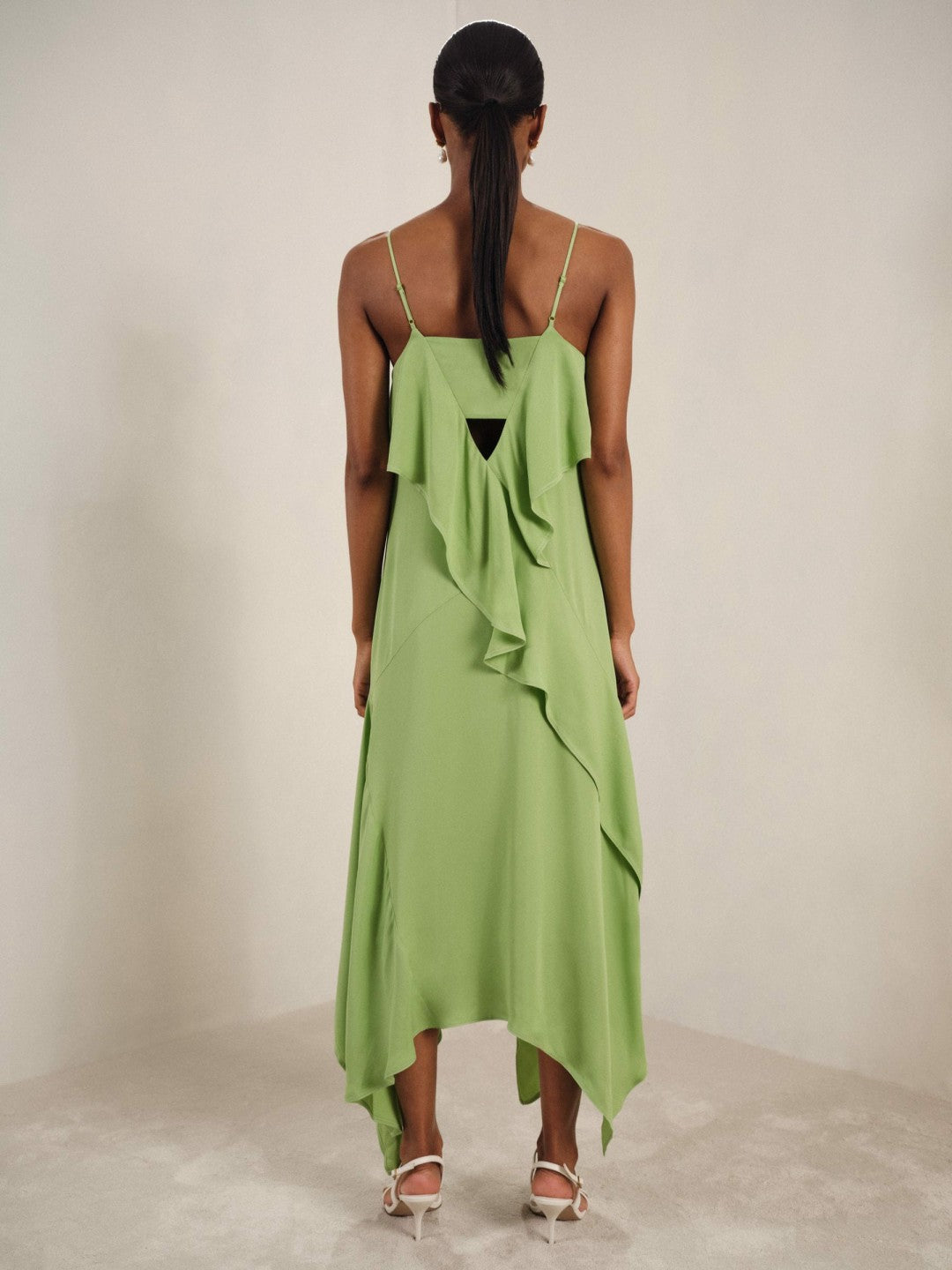 Ruffle-Detail Midi Dress Green | Womens