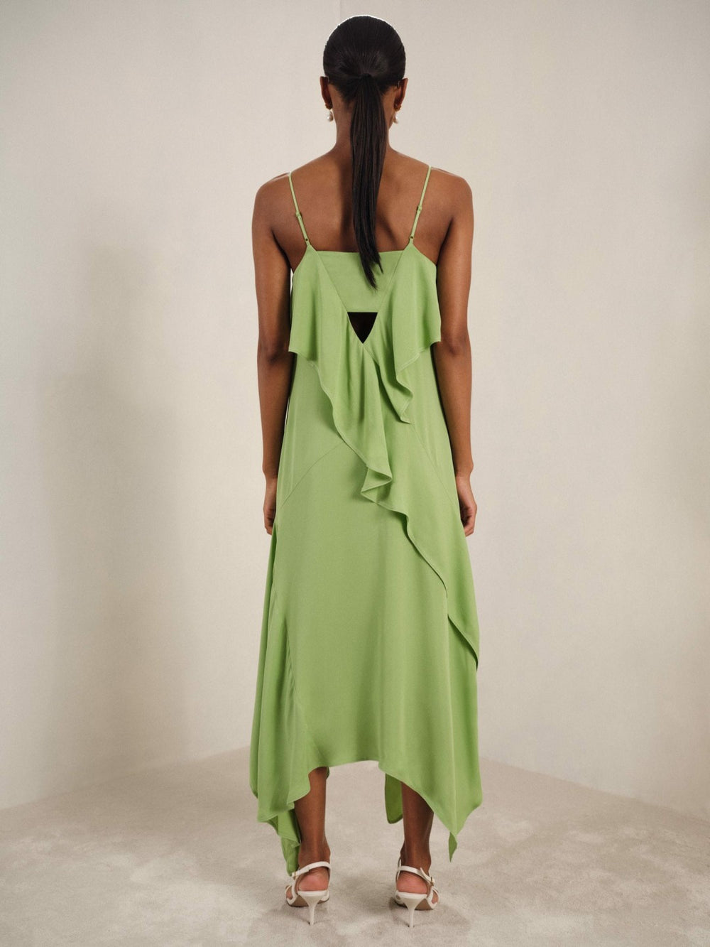 Ruffle-Detail Midi Dress Green | Womens