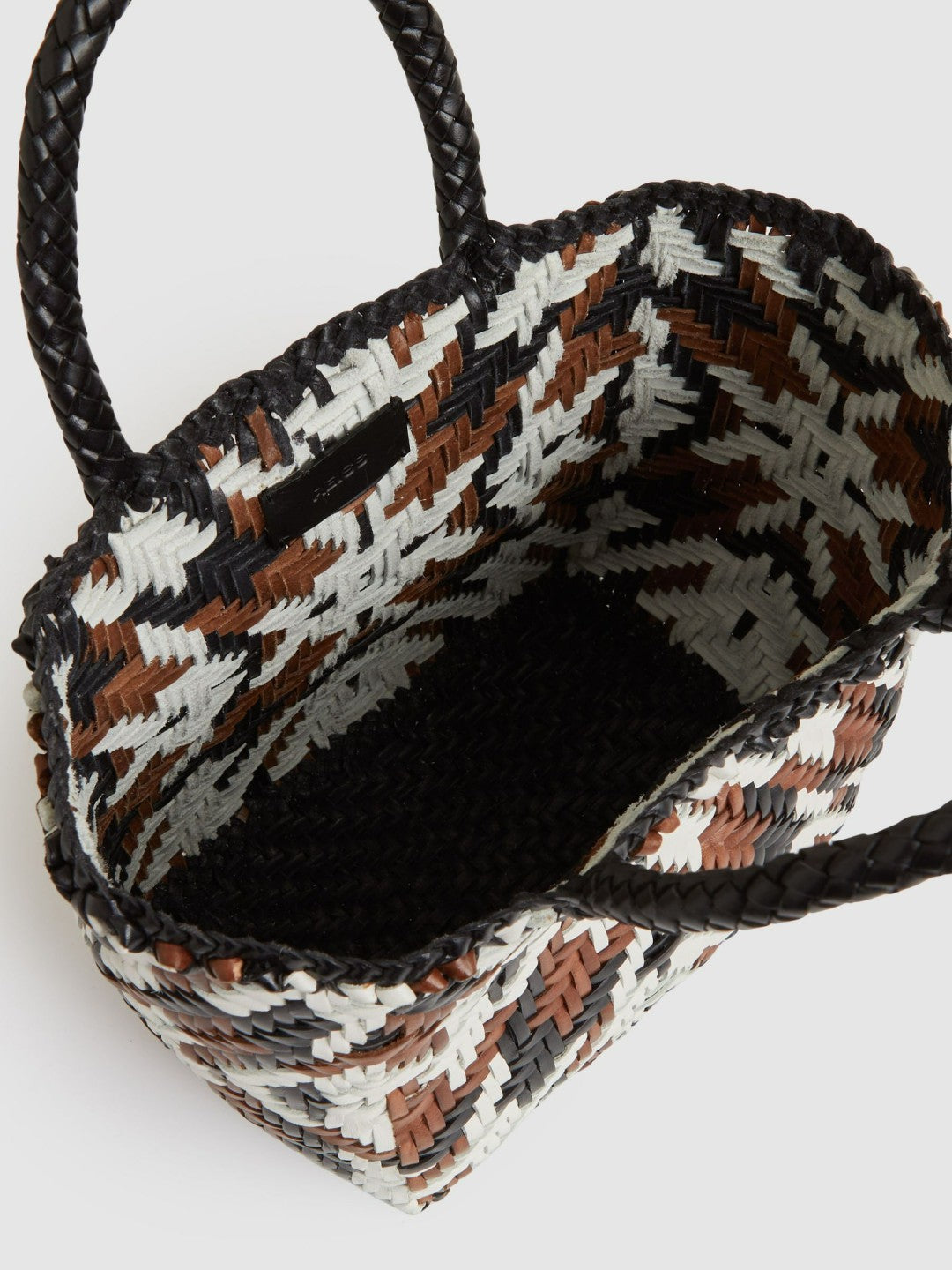 Small Leather Woven Tote Bag Tan/White/Black | Womens