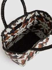 Small Leather Woven Tote Bag Tan/White/Black | Womens