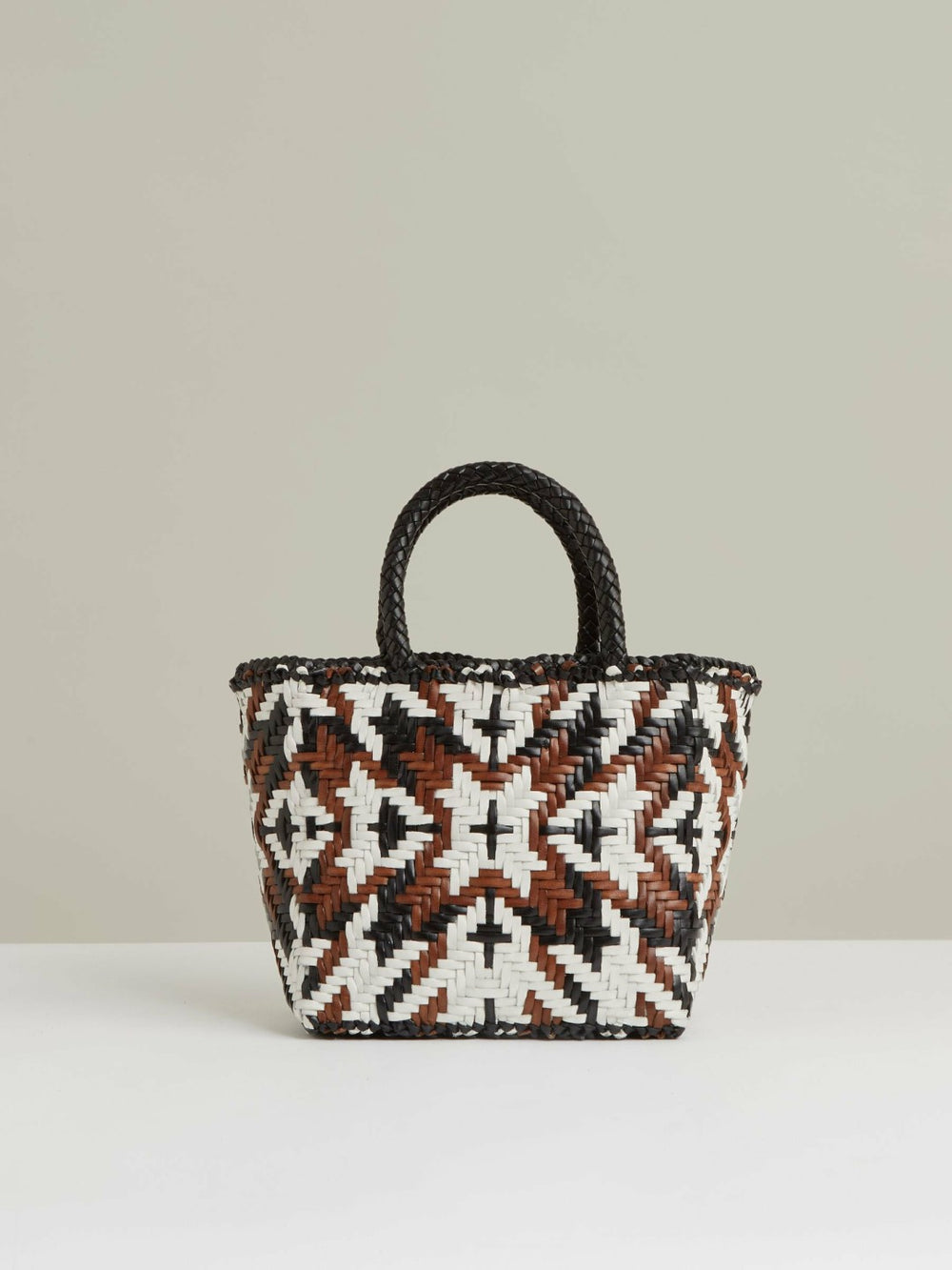 Small Leather Woven Tote Bag Tan/White/Black | Womens