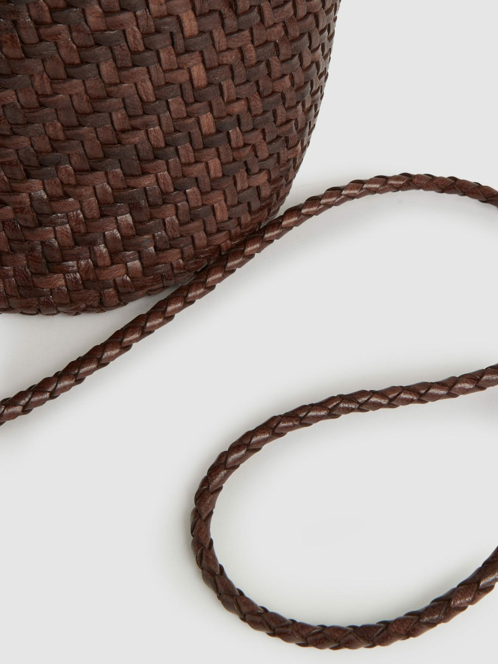 Leather Woven Mini Tote Bag Chocolate | Womens