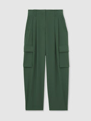 Wide-Leg Pleated Cargo Trousers Green | Womens