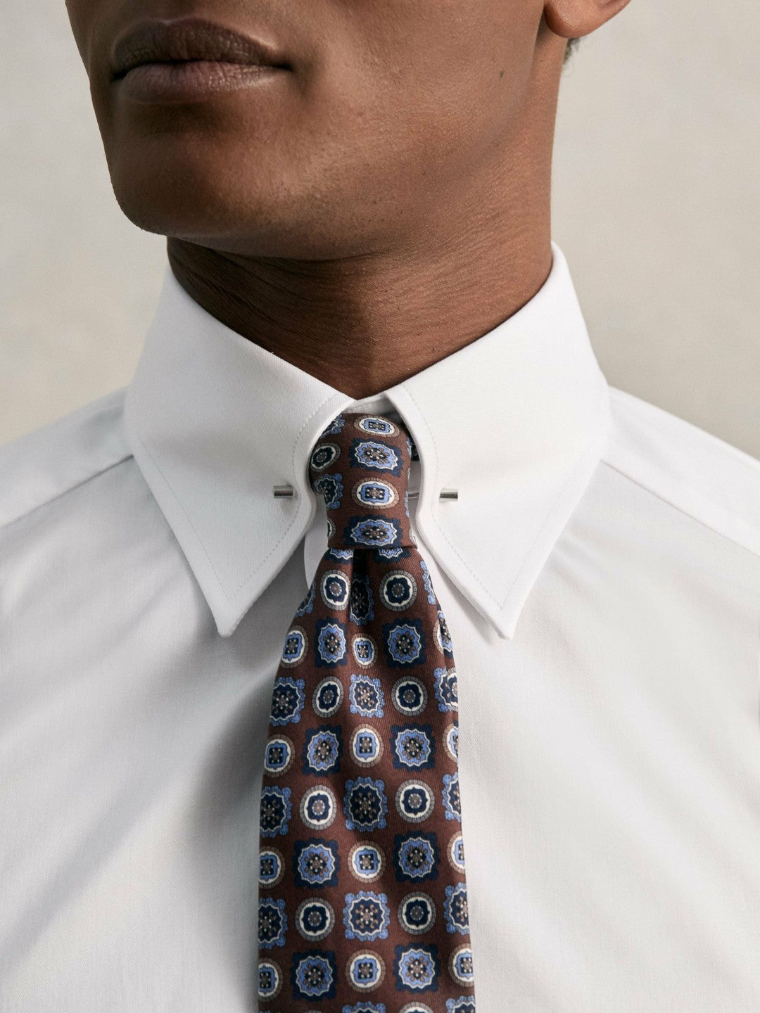 Slim Fit Cotton Pin Collar Shirt White | Mens