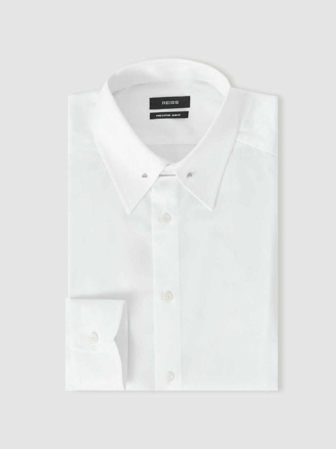 Slim Fit Cotton Pin Collar Shirt White | Mens