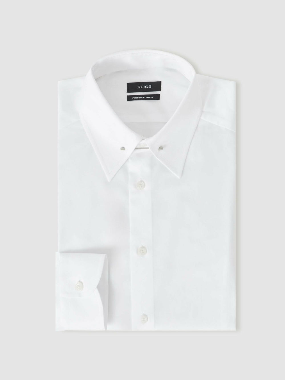 Slim Fit Cotton Pin Collar Shirt White | Mens
