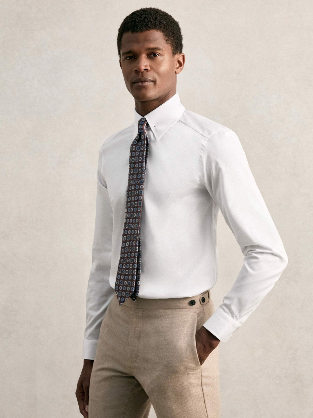 Slim Fit Cotton Pin Collar Shirt White | Mens