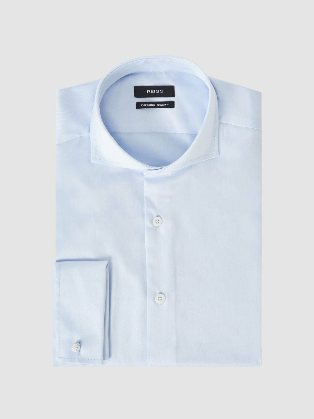 Regular Fit Slim-Fit Cotton Double-Cuff Shirt Soft Blue | Mens