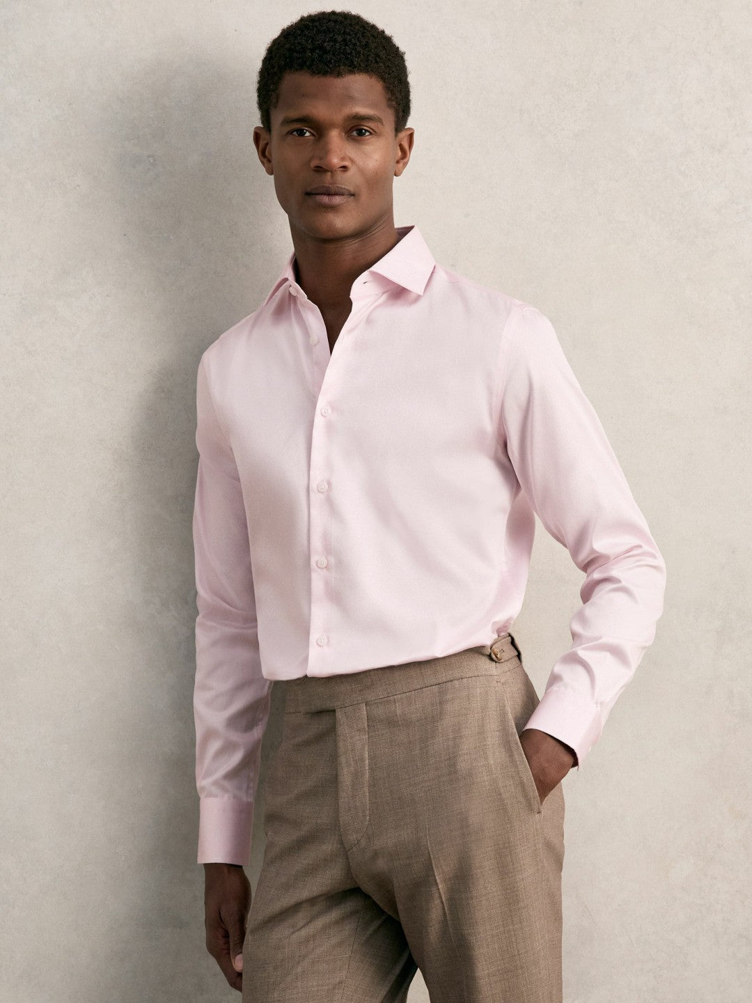 Regular Fit Cotton Sateen Shirt Pink | Mens