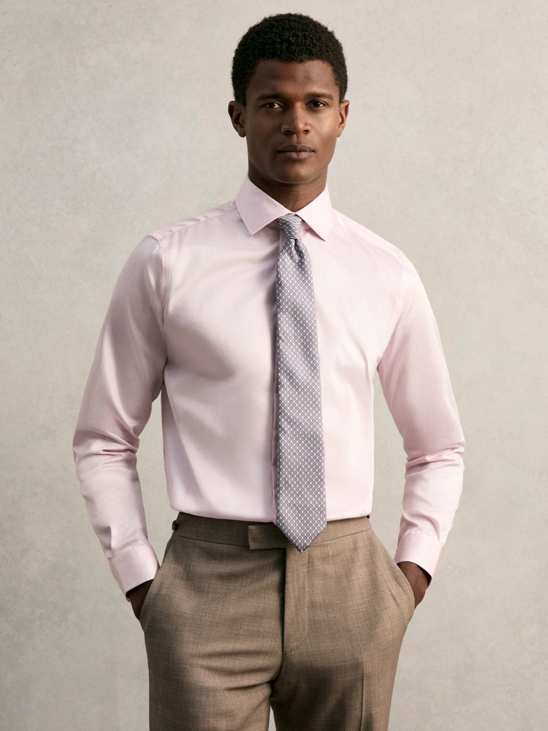 Regular Fit Cotton Sateen Shirt Pink | Mens